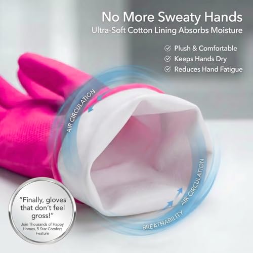 ForPro Natural Rubber Gloves, 6 Pairs Reusable Multi-Purpose Household Cleaning Gloves with Soft Inner Lining, Waterproof & Chemical-Resistant, Cotton Candy, Small - color: Cotton Candy, size: Small