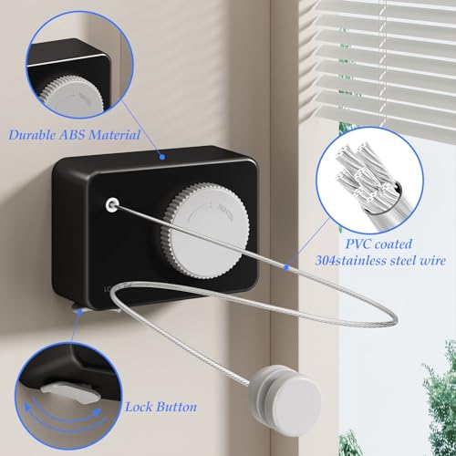 Danpoo Retractable Clothesline Heavy Duty - 13.8ft Adjustable Tension Wall Mounted Indoor Outdoor Clothes Drying Line, Compact Laundry Rope with Pulley System (Black) - color: Black