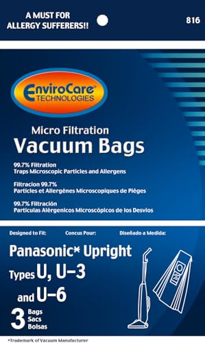 EnviroCare Replacement Micro Filtration Vacuum Cleaner Dust Bags made to fit Panasonic Types 3, U-6 3 pack