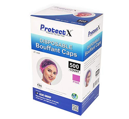 ProtectX 500-Pack Pink Disposable Hair Nets, Elastic Head Cover, Bouffant Caps, Sanitation Head Cover for Food Service, Spa Men & Women - 21 inch - size: Pink 500 Pack