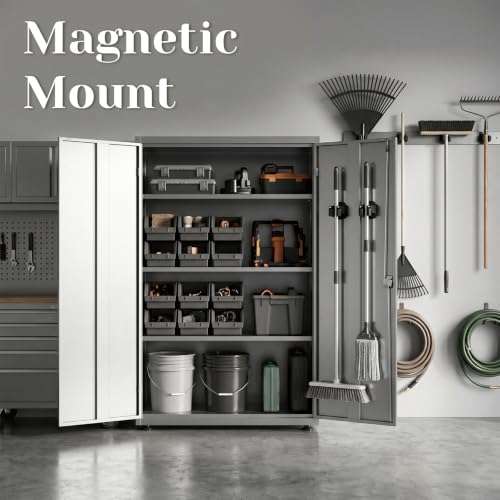 8pcs Magnetic Mop Broom Holder, Space-Saving Movable Magnetic Broom Holder Rack, Anti-Slip Wall Mounted Utility for Work Garage Laundry Kitchen RV Van Accessories (Black)