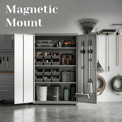 8pcs Magnetic Mop Broom Holder, Space-Saving Movable Magnetic Broom Holder Rack, Anti-Slip Wall Mounted Utility for Work Garage Laundry Kitchen RV Van Accessories (Black)
