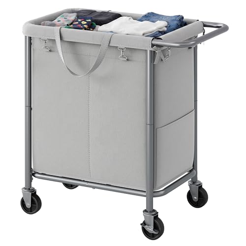 SONGMICS HOME Rolling Laundry Basket with 2 Compartments, 37-Gallon Laundry Hamper with Wheels, Removable Liner, Gray - color: Gray, style: 140 L (2-Section)