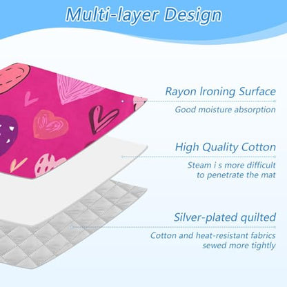 Hot Pink Doodle Hearts Stars Valentine Ironing Mat Portable Ironing Pad Blanket with Silicone Iron Rest for Table Top Travel Heat Resistant Double-Side Using Large 47x28 Inch Foldable - color: Hot Pink Doodle Hearts Stars