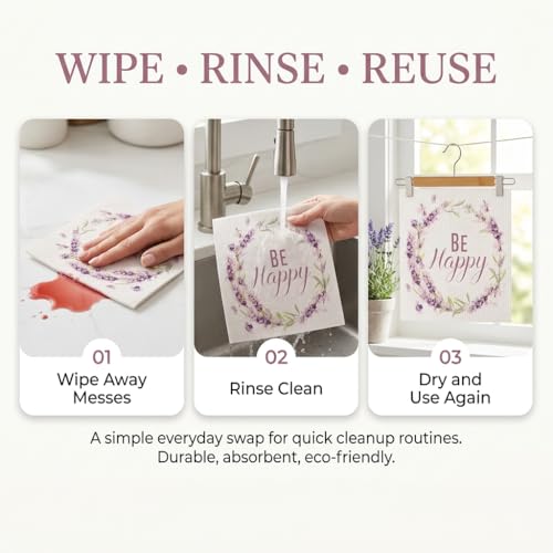 Kitchen Towels Swedish Dishcloths - 6 Count Reusable Paper Towels Washable, Cellulose Sponge Dish Towels for Kitchen Cleaning, Ultra Absorbent Odor Free Eco Friendly Biodegradable Cleaning Rags - color: Lavender Collection