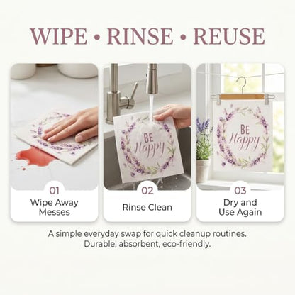 Kitchen Towels Swedish Dishcloths - 6 Count Reusable Paper Towels Washable, Cellulose Sponge Dish Towels for Kitchen Cleaning, Ultra Absorbent Odor Free Eco Friendly Biodegradable Cleaning Rags - color: Lavender Collection