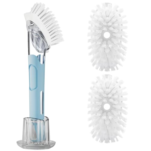 RIMAY Soap Dispensing Dish Brush Set with 2 Brush Refills and Holder - color: Blue