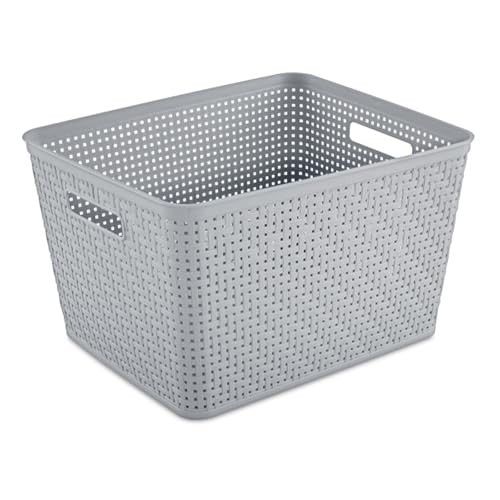 Sterilite Tall Basket, Woven Plastic Storage Organizer Bin, Cement, 6-Pack - color: Gray, size: 6 Pack