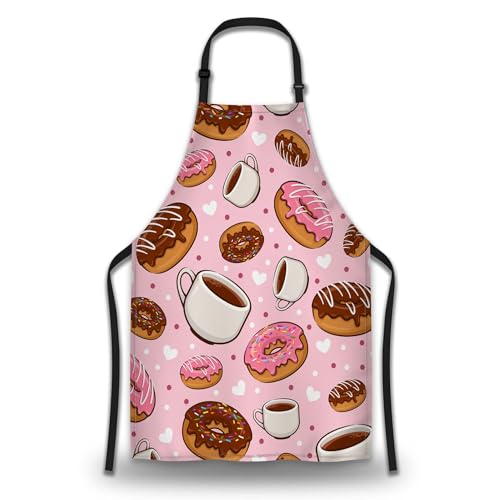 Garden Apron for Men Sweet Donut and Coffee Fun Aprons for Women for Kitchen Cooking Restaurant BBQ Painting Crafting Gardening 27” (W) x 31” (H), Waterproof Aprons - color: Sweet Donut and Coffee