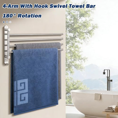 NearMoon Swivel Towel Rack, 19.5" Thicken 304 Stainless Steel 4-Arm Towel Bar, Space Saving Wall Mounted Towel Holder with Hook, Rustproof Swing Out Towel Hanger for Bathroom, Kitchen (Brushed Nickel) - color: Brushed Nickel, size: 19.5 Inch-Round