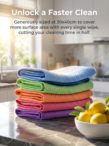 5 Pack Fish Scale Cleaning Cloths, Lint Free Microfiber Polishing Towels