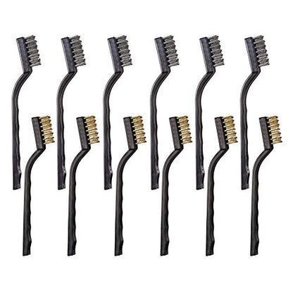 YiwerDer 12PCS Mini Wire Brushes, Stainless Steel & Brass Brush Set, Curved Handle Scratch Brush for Automotive, Cleaning Welding Slag and Rust - style: 12Pcs Wire Brushes Set