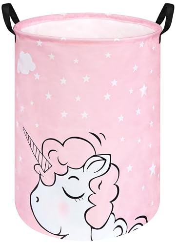 Round Laundry Basket Storage Bins Nursery Hamper Gift Baskets for Home,Office,Home Decor - color: Pink Unicorn