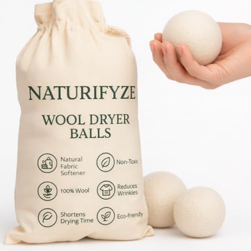 Wool Dryer Balls - 100% New Zealand Sheep Wool - Natural Fabric Softening, Reduces Clothing Wrinkles (6 Pack)