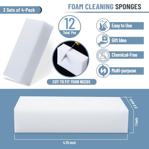S.M. Arnold Advanced Magic Eraser Melamine Foam Cleaning Sponges, 4-Pack - Premium Durable Multi-Surface Scuff Eliminator, Ideal for Home/Office | Easy-to-Use, Chemical-Free, Long-Lasting Cleaning Aid
