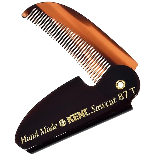 Kent 87T Handmade Folding Pocket Comb for Men, Fine Tooth Hair Comb Straightener for Everyday Grooming Styling Hair, Beard or Mustache, Use Dry or with Balms, Saw Cut Hand Polished, Made in England - color: Tortoiseshell, size: Pack of 3