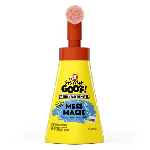 oh my GOOF! Mess Magic Fabric Stain Remover, 8 oz. Foam Stain Remover with Built-In Silicone Scrubber, Helps Remove Food, Marker, Crayon and Ink Marks