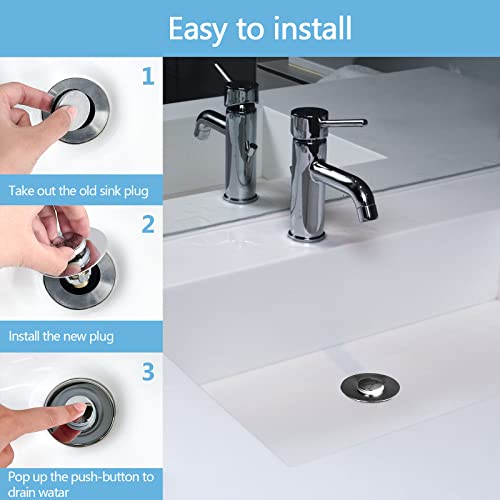 2Pcs Bathroom Sink Stoppers ，Pop Up Drain Stopper for Bathroom Sink，‎2-in-1 Sink Stopper & Strainer,Universal Wash Basin Sink Stopper，for 1.1"~1.5" Bathroom Sink Drain（Silver） - color: Silver*2