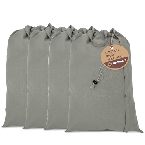 LFH Home Cotton Rich Large Laundry Bag with Handle, Heavy Duty Drawstring Closure Washable Laundry Bags, School Travel, Home, Hotel, College Dorm, Organizer Sack, Toys Clothes 20x30 (Pack of 4)-Grey - color: Grey, size: 20”x30” (Pack of 4)