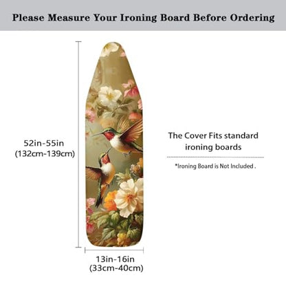 Hummingbird Flower Cover for Ironing Board 15x54 Inch Standard Size Iron Board Cover with Elastic Edge Universal Fit, Hook and Loop Design - color: Hummingbird Flower