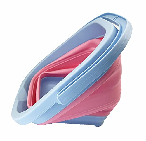 SAMMART Collapsible Rectangular Cleaning Bucket 5L (1.3 Gallon)- Foldable Camping Beach Sand Water Pot Pail- Portable Space Saving Tub for Household, Outdoor Car Washing (Cool Blue/Maglia Rosa) - color: Cool Blue/Maglia Rosa