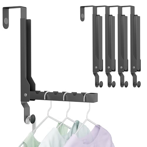 4 Pack Over The Door Hanger Folding Clothes Drying Rack, Folding Hanging Coat Rack for Indoor Laundry Room Compact Small Space Foldable Portable Clothing Hanger Hook Collapsible (Black-4(Upgraded)) - color: Black-4(upgraded)