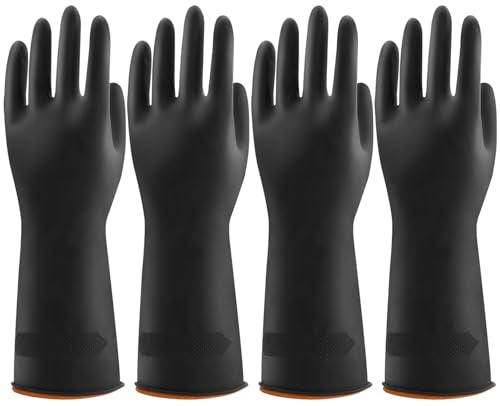 Bamllum Reusable Rubber Dishwashing Gloves, Black, 4 Pairs, Small - size: Small