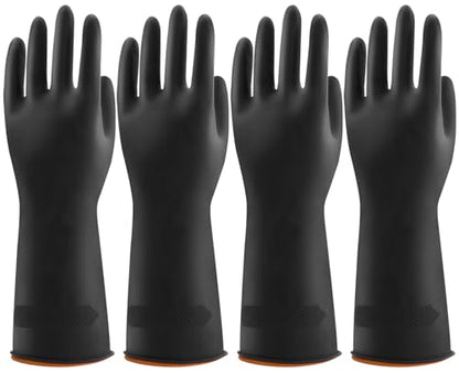 Bamllum Reusable Rubber Dishwashing Gloves, Black, 4 Pairs, Large - size: Large