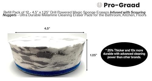 Refill 12 Pack Drill Powered 4.5” Magic Sponge Eraser Infused with Scouring - size: Round 4.5" x 1.25" with Scouring Nuggets
