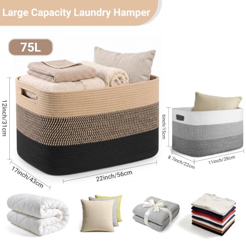Large Laundry Basket/Hamper, 22"x17"x12", Jute/Black - color: Yellow/Black, size: 75L