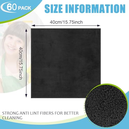 Nuenen Car Microfiber Clean Cloths, Black, 16 x 16 Inch, 60 Pcs - color: Black, size: 16 x 16 inches