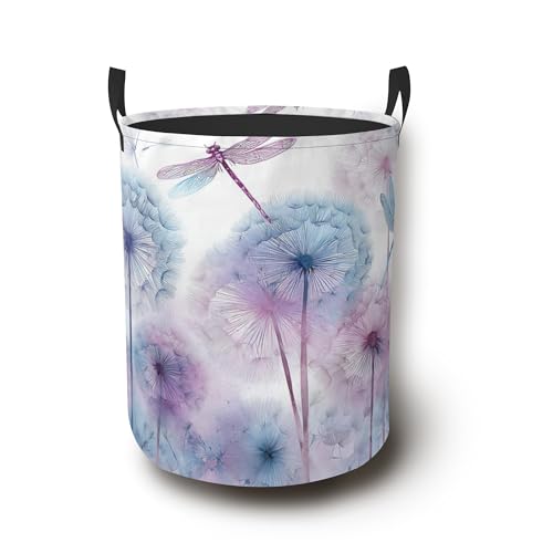 Abstract Dandelion Laundry Hamper,Dragonfly Collapsible Laundry Basket with Handles Waterproof Storage Bin for Clothes Books Organizer Basket for Bedroom Bathroom Dormitories 16" x 20.8" - color: Abstract Dandelion Dragonfly