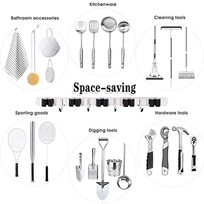 AceMining Broom Holder Wall Mount, 5 Racks 4 Hooks Heavy Duty Mop Organizer - color: 5 Racks & 4 Hooks (Silver) - 1 Pack