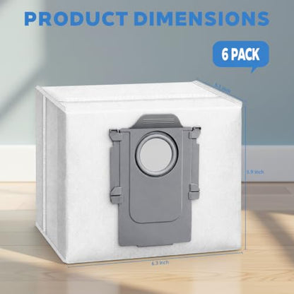 6 Pack Vacuum Bags for Roborock Q7 M5+, Q10 S5+, Q10 X5+, Q5 Max+, S8+