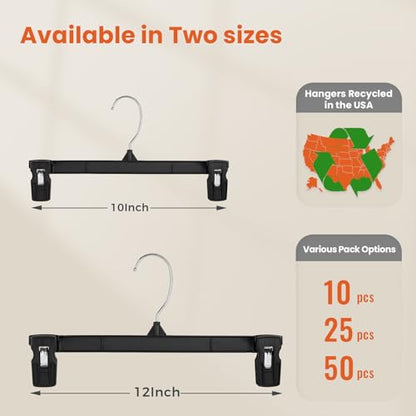 HOUSE DAY Black Pants Hangers with Clips 100 Pack, 10 Inch Skirt Hangers - color: 10"-black, size: 100 Pack