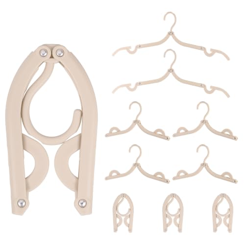 uxcell 10 Pcs Portable Travel Hangers, Plastic Foldable Hangers Cruise Essentials Clothes Drying Rack for Camping Flying Suitcase Travel Accessories Road Trip Hotel, Light Brown - color: Light Brown