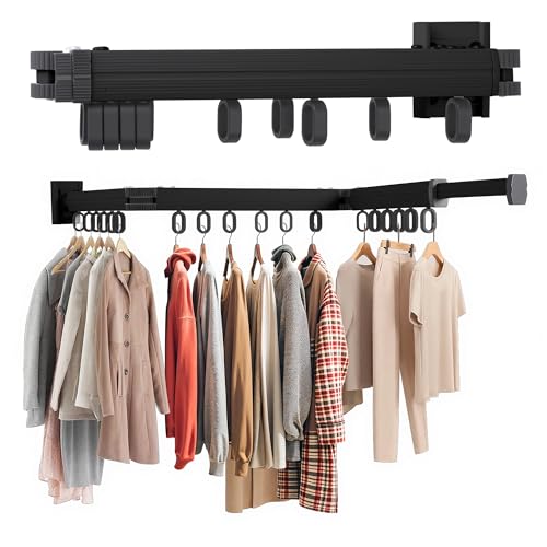 Wall Mounted Clothes Drying Rack, Foldable Laundry Drying Hanger Rack for Indoor & Outdoor Use - Laundry Rooms, Bathroom & Balconies (Black) - color: Black