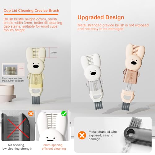 4 in 1 Cup Lid Cleaning Brush, Multifunctional Bottle Cleaning Brush, Cup Crevice Cleaning Tools, Easy to Clean and Storage, Cup Lid Gap Cleaner, Home Kitchen Cleaning Tools - 3Pcs - color: Pink