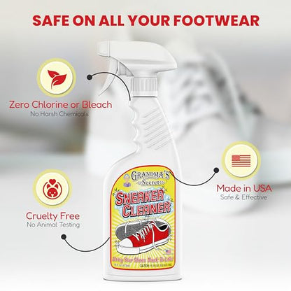 Grandma's Secret Shoe Cleaner - Stain Remover Spray for Rubber, Canvas and Leather - Removes Dirt, Grime and Grass - Sneakers Cleaner for Outdoor Shoes, Slippers and Moccasins 16 oz - size: 16.00 Fl Oz (Pack of 1), style: Sneaker Cleaner
