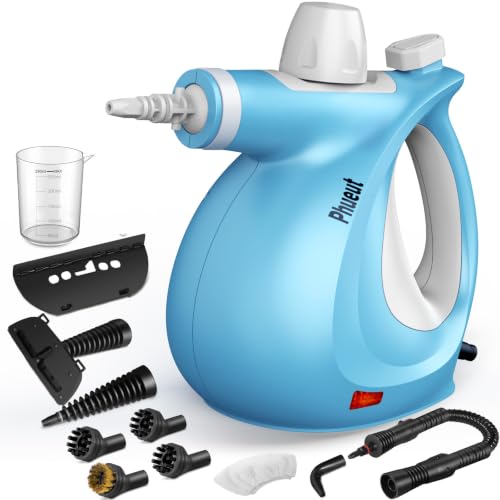 Phueut Pressurized Handheld Multi-Surface Natural Steam Cleaner with 12 pcs Accessories, Multi-Purpose Steamer for Home Use, Steamer for Cleaning Floor, Upholstery, Grout and Car (Blue) - color: Blue