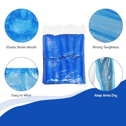 100Pcs Disposable Arm Sleeves Covers 15 Inch Blue Plastic Protective Sleeves for Working Handling Tattoo Painting Cleaning