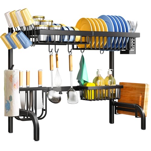 Over The Sink Dish Drying Rack, Adjustable 25.5-33.5 in, 2-Tier, Black - color: Black