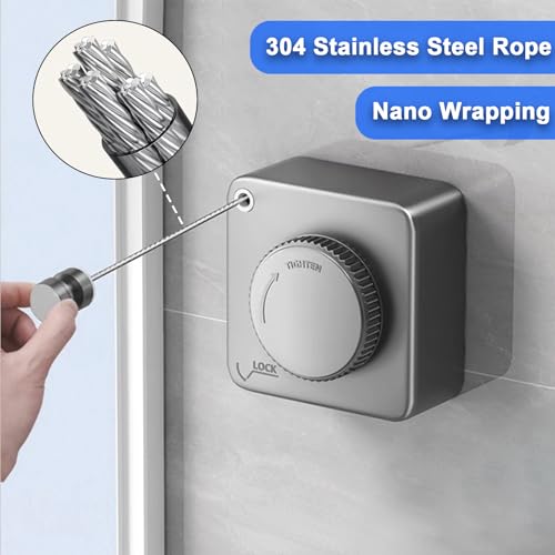 Retractable Clothesline Indoor Outdoor 16.2Ft Non-Sag(1, Gray) - color: Gray