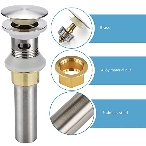 Rockgoya Bathroom Sink Drain,5 Pack Drain Stopper Bathroom Sink with Overflow,Pop Up Drain Assembly with Detachable Strainer Basket,Built-in Anti-Clogging Strainer,Stainless Steel Brushed Nickel - color: Brushed Nickel-5 Pack, style: With Overflow