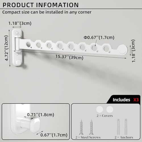 Wall Mounted Clothes Hanger Rack Foldable for Laundry Drying Rack White - color: White, size: Extra Long 2P