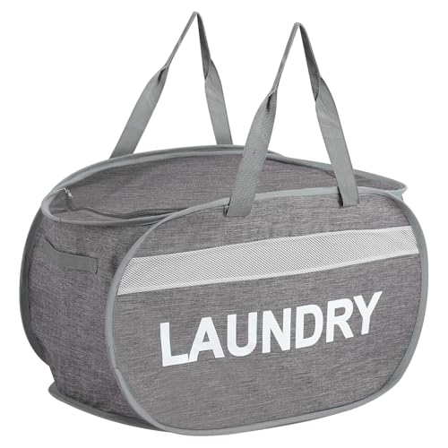 Collapsible Laundry Baskets with Lid, Foldable Clothes Hamper with Reinforced Handles, Sturdy Pop Up Hampers for Laundry, Tear Proof & Easy to Carry Laundry Hamper for Home, Dorm, Travel Grey - color: Gray-Lid