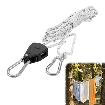 Retractable Travel Clothesline, 13FT Adjustable Heavy Duty Clothes Line Outdoors with Stainless Steel Carabiners & Pulleys Portable Clotheslines for Camping Backyard Balcony Travel (White)