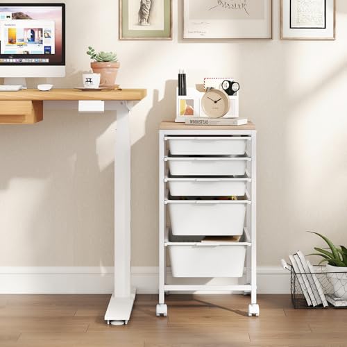Giantex Rolling Storage Cart with 5 Drawers, Utility Cart w/Wooden Tabletop, Lockable Wheels, Multipurpose Organizer for Art Craft Books Paper, Drawer Carts for Dorm Classroom Office, White - color: White, size: 5 Drawer-13"x14.5"x25"
