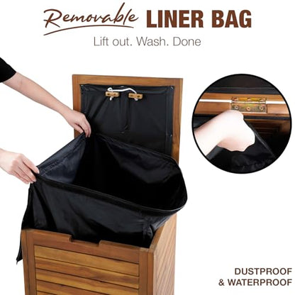 Laundry Hamper & Basket with Lid, Handles, Acacia Wood, Brown, 90L, 23.5 lb