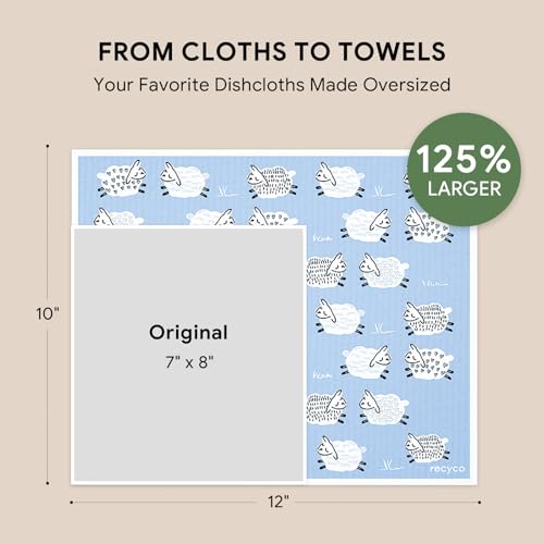 RECYCO Swedish Dishcloths for Kitchen | 4 Pack Oversized Washable Dish Rags | Large Cellulose Reusable Cleaning Paper Towels | Absorbent Counter Dish Cloth Sponge XL Kitchen Wipes, 12" L x 12" W - color: Farmhouse Friends - Xl 4 Pack